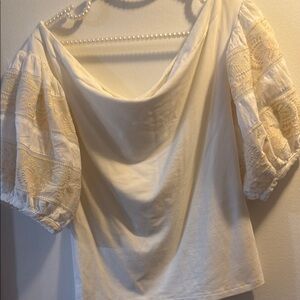 Free people Elegant Cream Blouse with Embroidered Sleeves